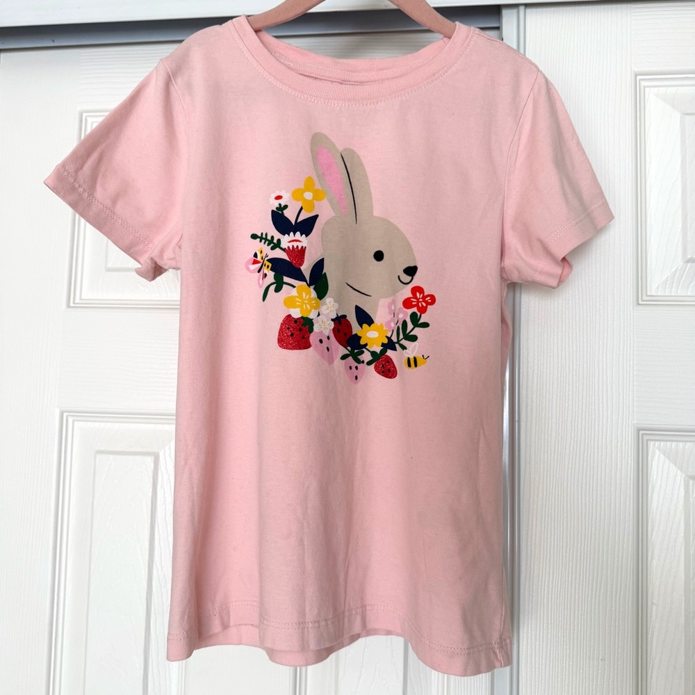 Janie and Jack 100% Cotton Pink Bunny Graphic Girls shirt Size 8